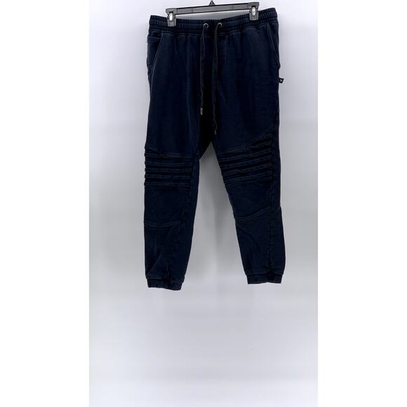 KONUS Men's Washed Black Ribbed Pull-On Drawstring Casual Jogger Pant SZ L - Picture 1 of 12